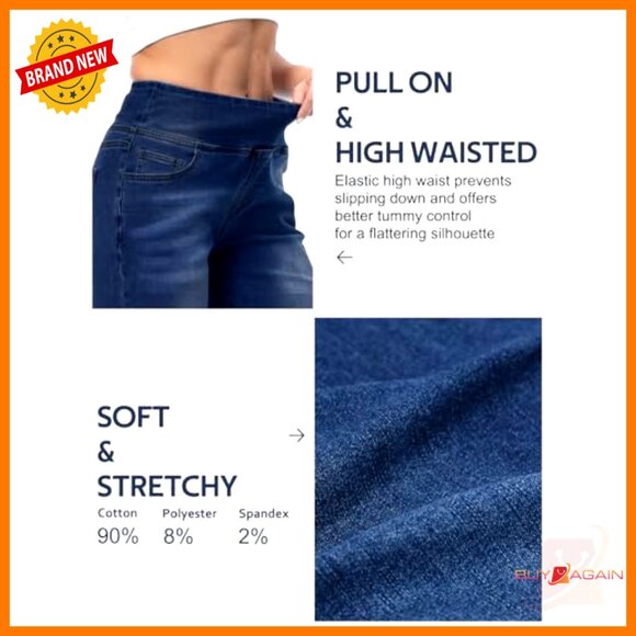 High Waisted Wide Leg Jeans Stretchy Tummy Control Straight Leg Denim Pants - Picture 4 of 6